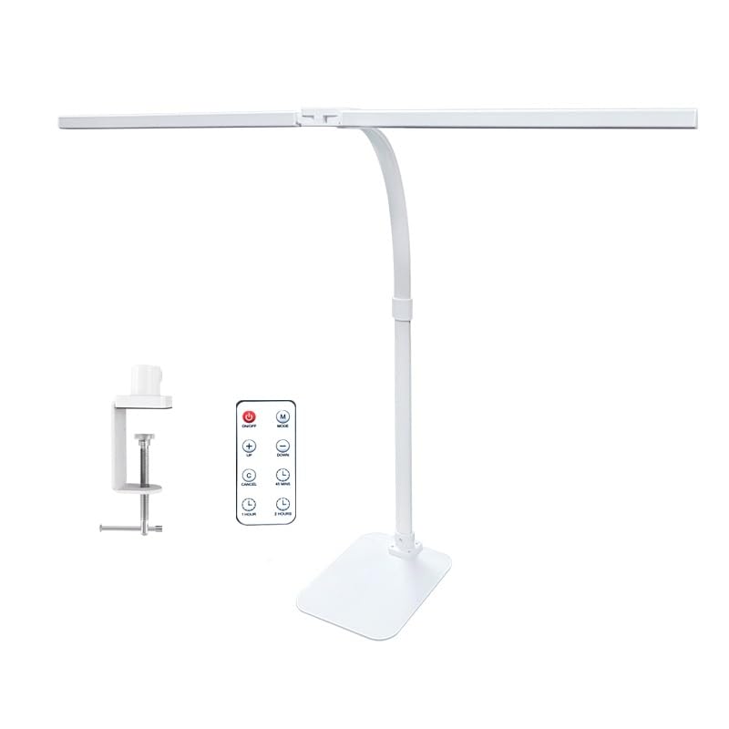 LED Desk Lamp for Office Dorm Home - Eye Caring Desk Light with Timer, Remote Control 24W Brightest Dual Screen Computer Monitor Gooseneck Dimmable Table lamp with Anti-Glare Cover Clamp