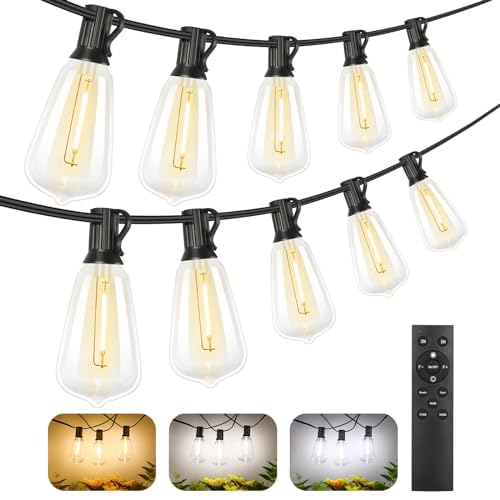 Brightever LED Outdoor String Lights 100FT Patio Lights with 52 Shatterproof ST38 Vintage Edison Bulbs, Outside Hanging Light Waterproof for Porch, Deck, Garden, Backyard, Balcony, 2700K Dimmable