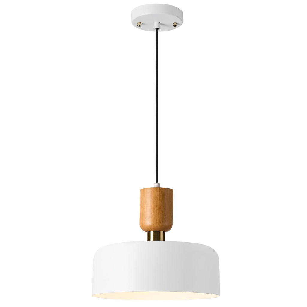 Contemporary Pendant Lighting,12 inch Pendant Lamp,Wood and Brass Accent,Adjustable Metal Hanging Light Fixture for Kitchen, Dining Room, Green