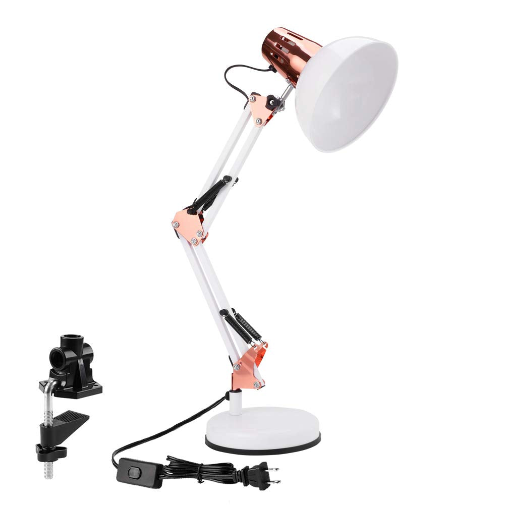 PowerKing Metal Swing Arm Desk Lamps, Adjustable and Flexible, Feading with Base and Clip 2-in-1 Function, Fit E26&E27 Bulbs Base, Application in Bedroom Living Room, Office Home (Black)