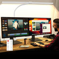 LED Desk Lamp for Office Dorm Home - Eye Caring Desk Light with Timer, Remote Control 24W Brightest Dual Screen Computer Monitor Gooseneck Dimmable Table lamp with Anti-Glare Cover Clamp