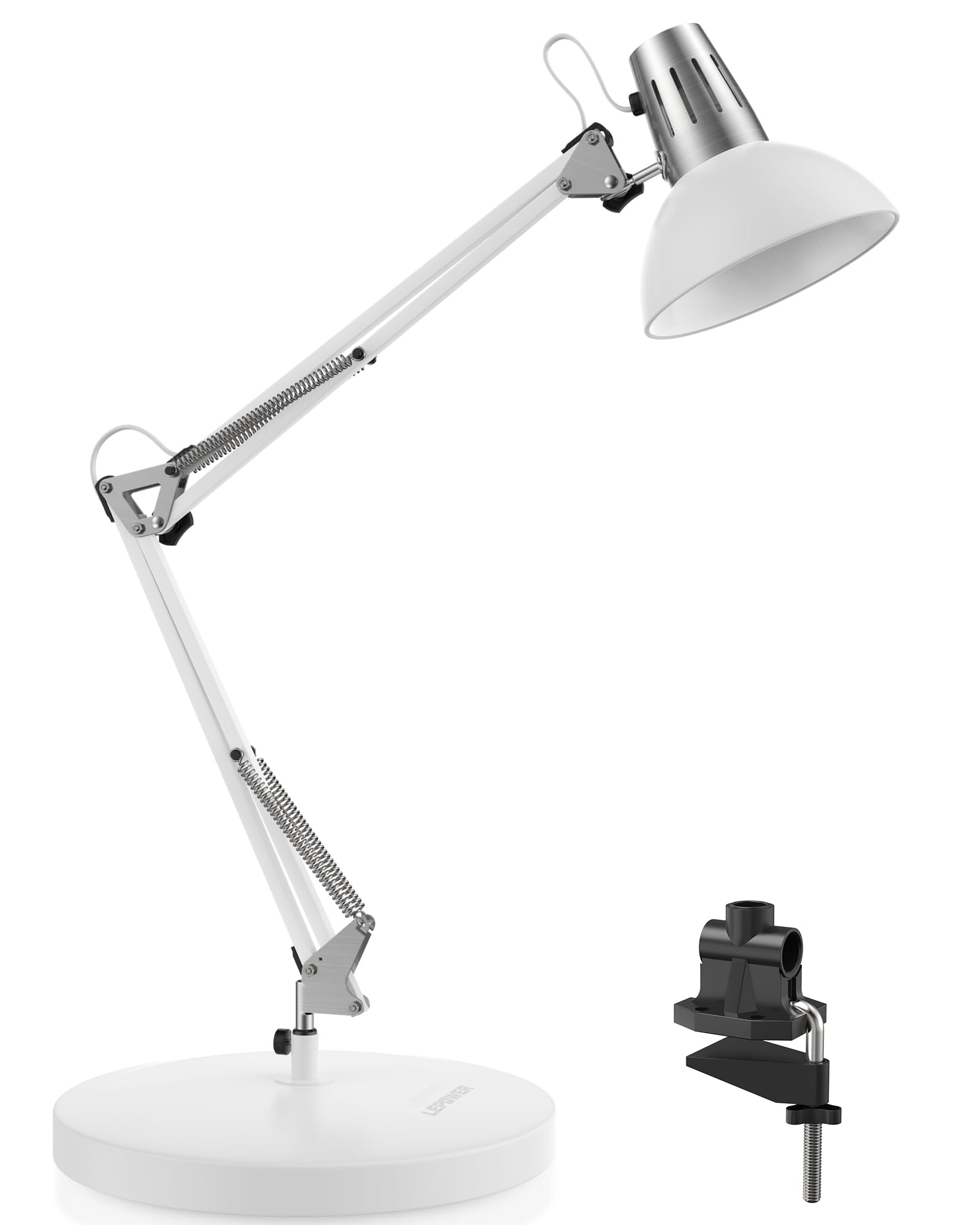 LEPOWER Metal Desk Lamp, Adjustable Goose Neck Architect Table Lamp with On/Off Switch, Swing Arm Desk Lamp with Clamp, Eye-Caring Reading Lamp for Bedroom, Study Room &Office (Black)