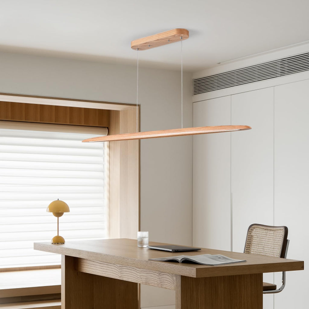YISDESIGN 39" 24W Wood LED Linear Pendant Light Fixture Led Dining Room Light Dimmable Hanging Light Fixture for Dining Room Kitchen Island Pool Table Lights Natural Wood Color