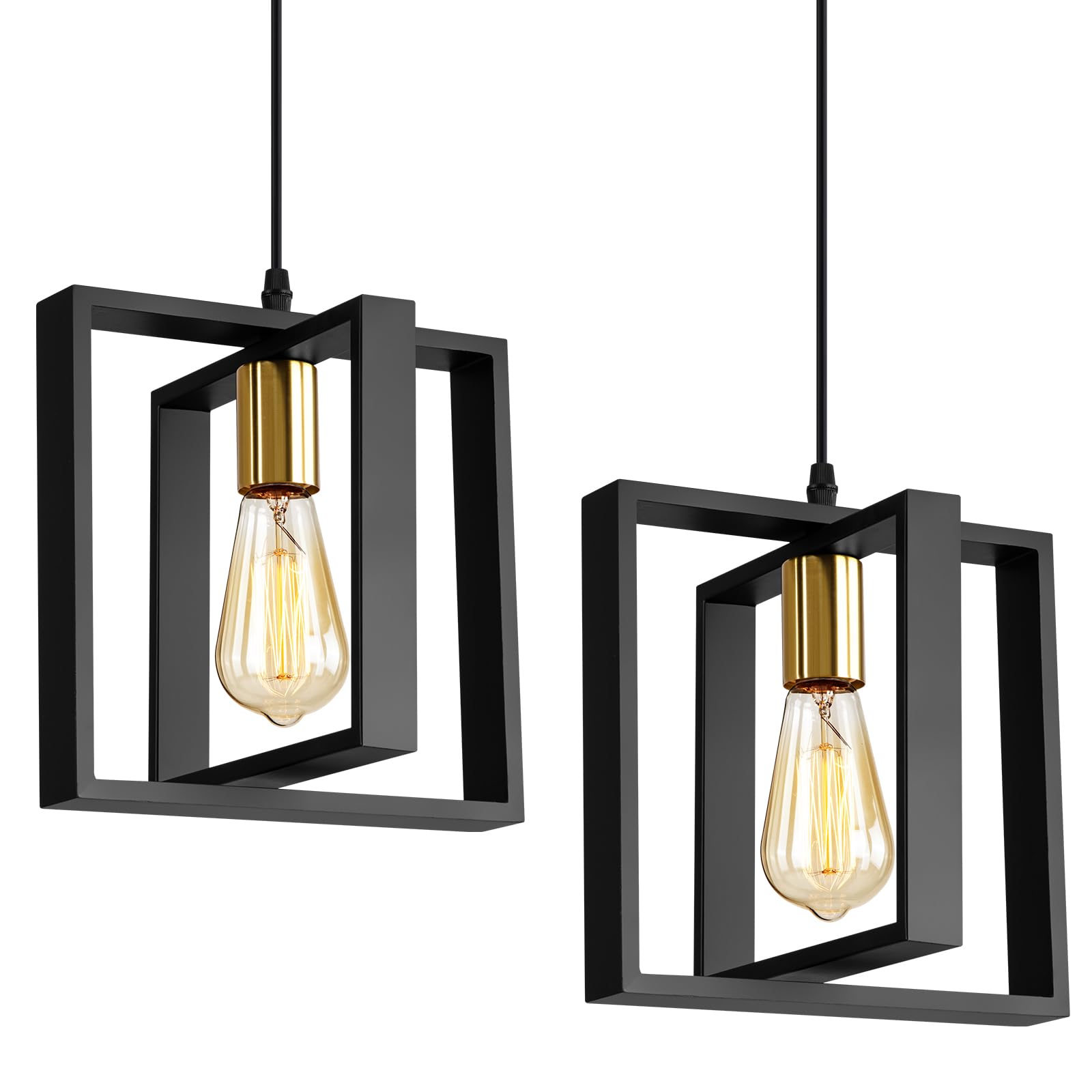 9MMML Wood Pendant Light Kitchen Island Set of 2, Farmhouse Hanging Lamp with 62'' Height Adjustable Cord, Small Ceiling Pendant Light Fixture for Dining Room, Entryway, Foyer(E26 Bulb Base)