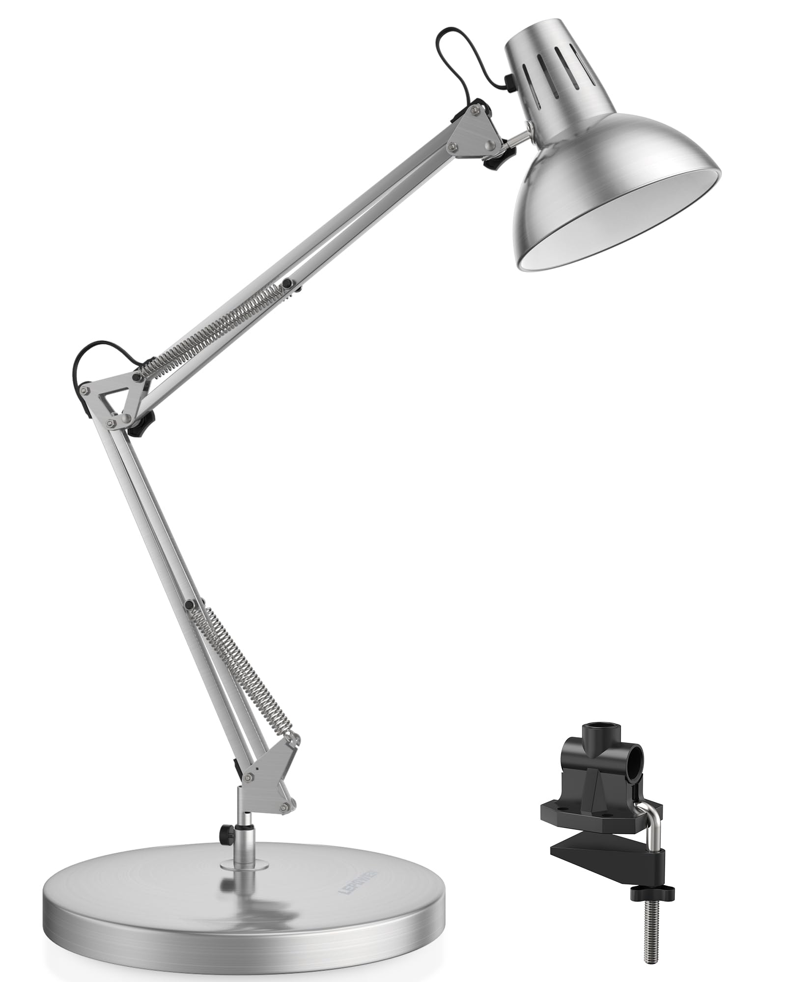 LEPOWER Metal Desk Lamp, Adjustable Goose Neck Architect Table Lamp with On/Off Switch, Swing Arm Desk Lamp with Clamp, Eye-Caring Reading Lamp for Bedroom, Study Room &Office (Black)