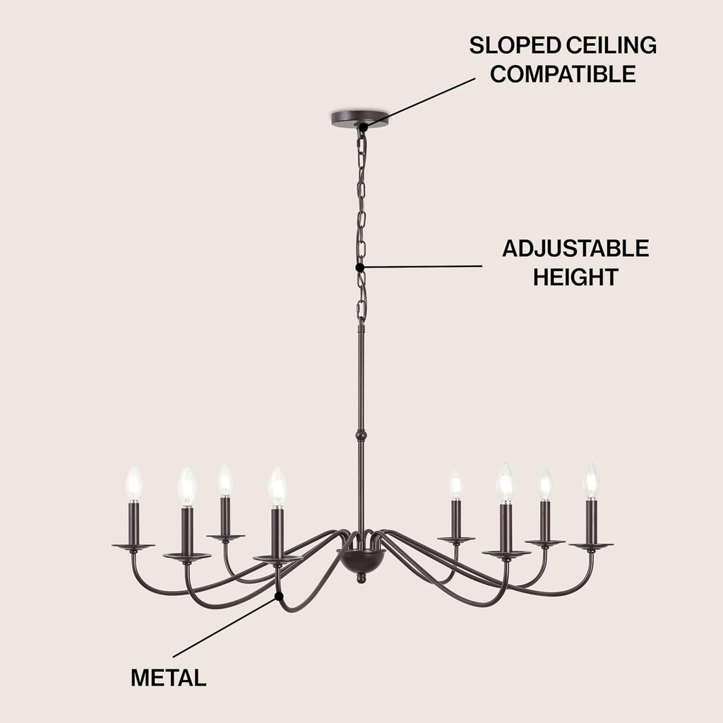 JONATHAN Y 40" Oil Rubbed Bronze 8-Light Bohemian Farmhouse Iron Chandelier, Rustic Candle-Style LED Hanging Light for Dining Room Kitchen Island Entryway Foyer (JYL7914A)