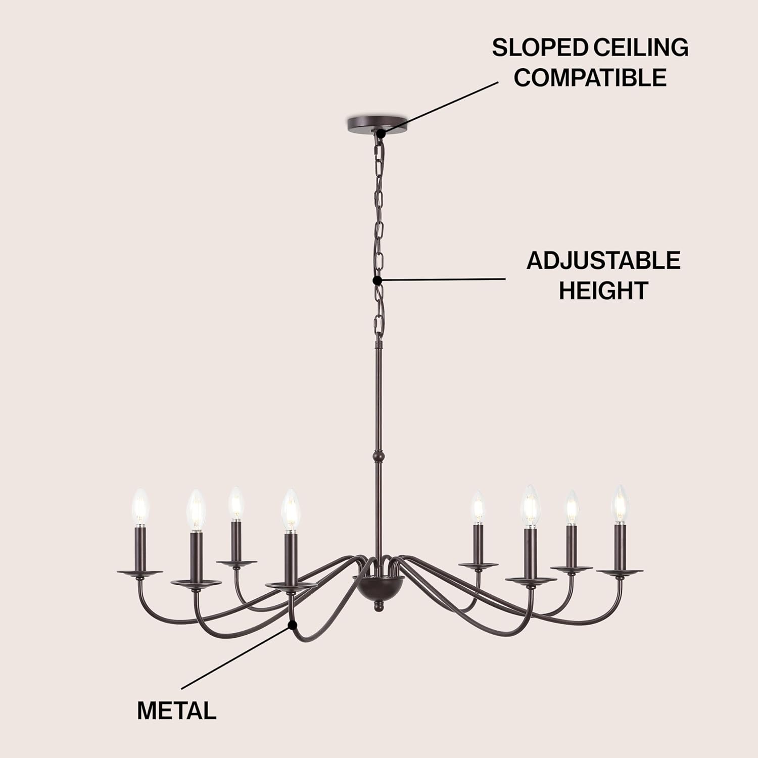 JONATHAN Y 40" Oil Rubbed Bronze 8-Light Bohemian Farmhouse Iron Chandelier, Rustic Candle-Style LED Hanging Light for Dining Room Kitchen Island Entryway Foyer (JYL7914A)