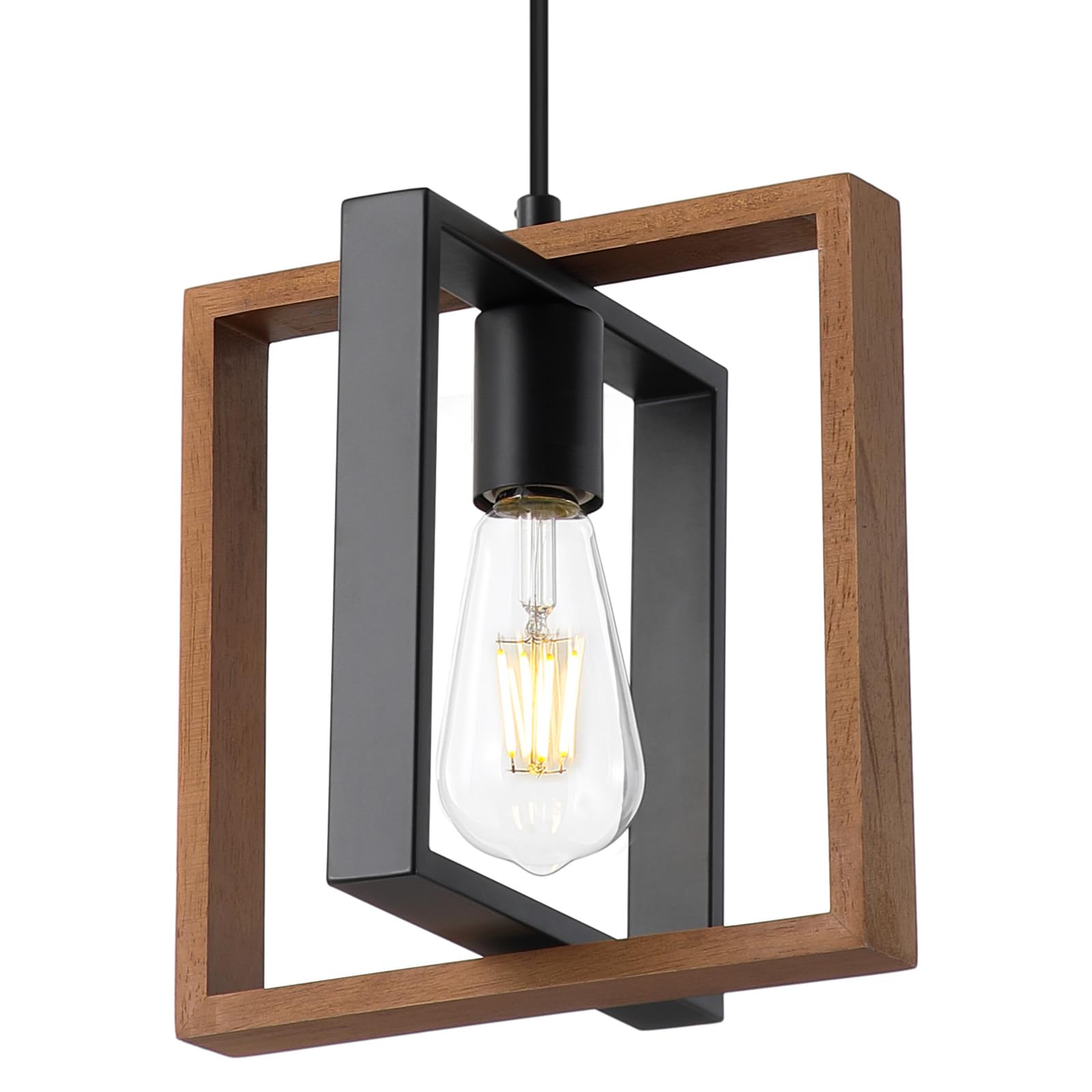 9MMML Wood Pendant Light Kitchen Island Set of 2, Farmhouse Hanging Lamp with 62'' Height Adjustable Cord, Small Ceiling Pendant Light Fixture for Dining Room, Entryway, Foyer(E26 Bulb Base)