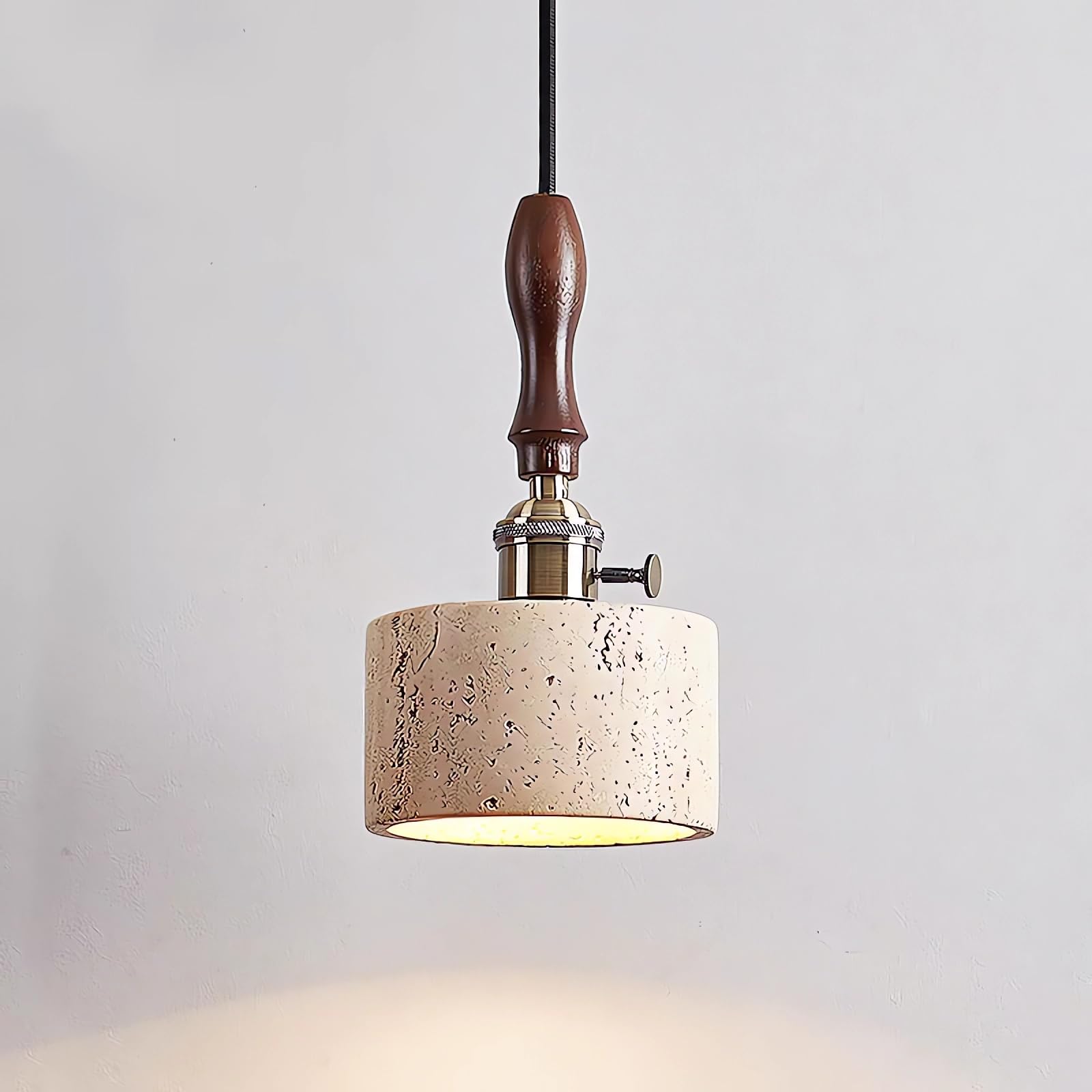 Japanese Wabi sabi Pendant Light with Natural Stone Shade, Dimmable Modern Wood Hanging Lamp Fixture, Adjustable Height Pendant Lamp for Bedroom, Kitchen Island, Dining Room, Restaurant, Cafe, Bar (B)