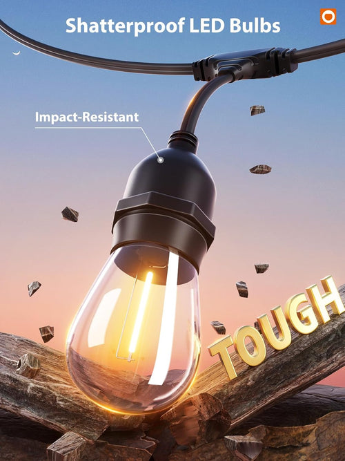 addlon LED Outdoor String Lights 48FT with Edison Vintage Shatterproof Bulbs and Commercial Grade Weatherproof Strand - ETL Listed Decorative Lights for Patio Garden