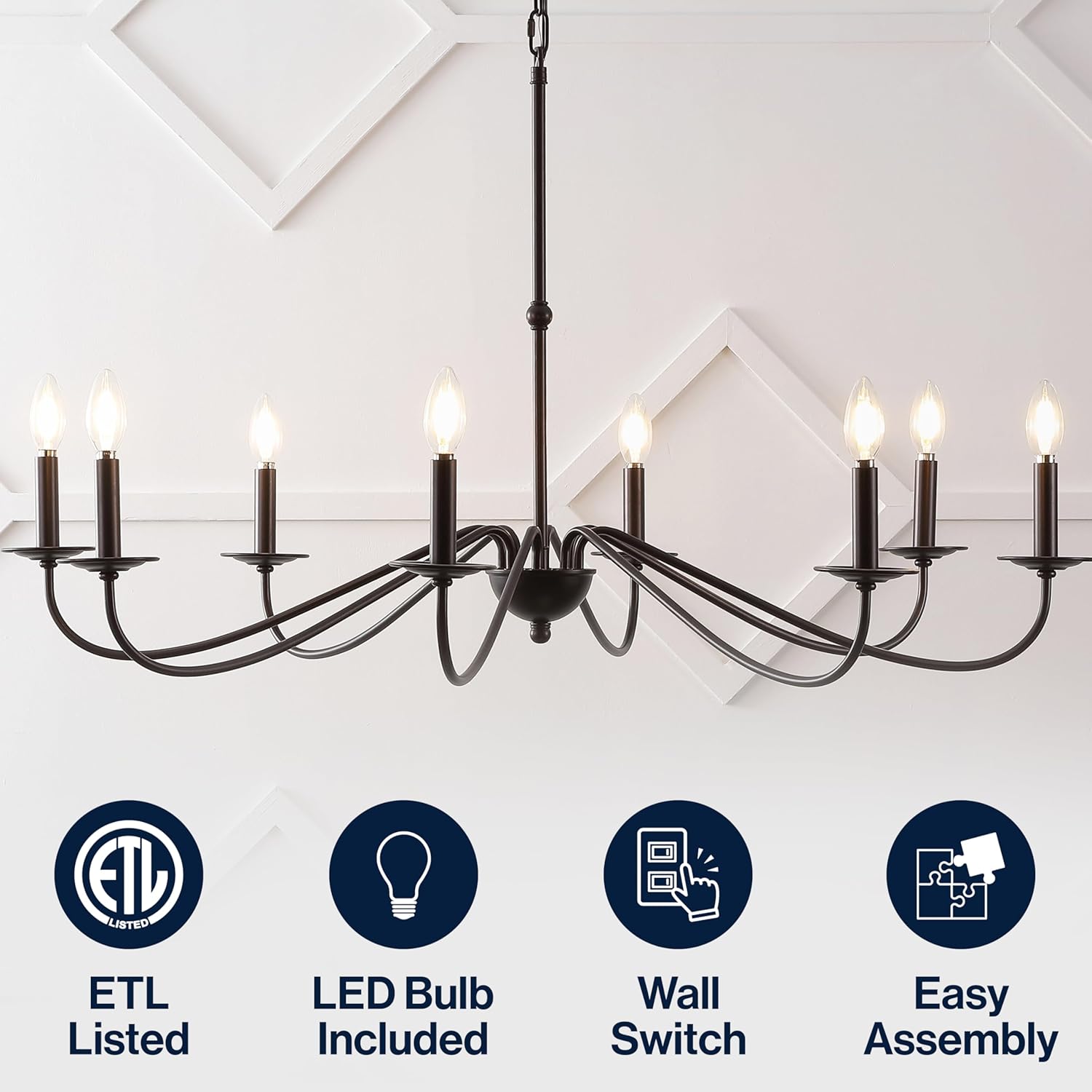 JONATHAN Y 40" Oil Rubbed Bronze 8-Light Bohemian Farmhouse Iron Chandelier, Rustic Candle-Style LED Hanging Light for Dining Room Kitchen Island Entryway Foyer (JYL7914A)
