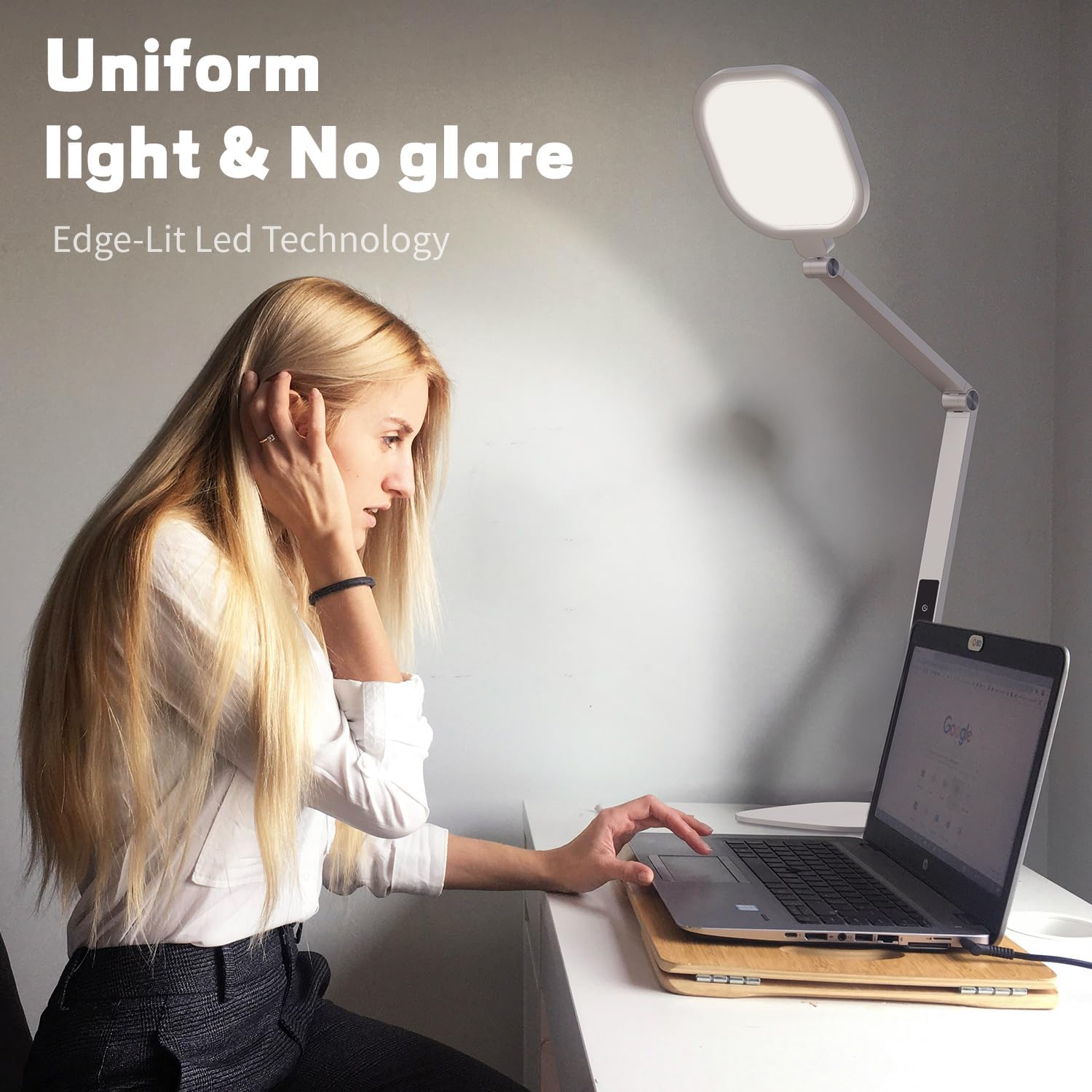 LitONES LED Desk Lamp for Home Office – Professional Eye-Caring Soft Diffused Light, Dimmable Desk Lamp with Adjustable Metal Swing Arm, Memory & Timer, Modern Anti-Glare Table Lamp
