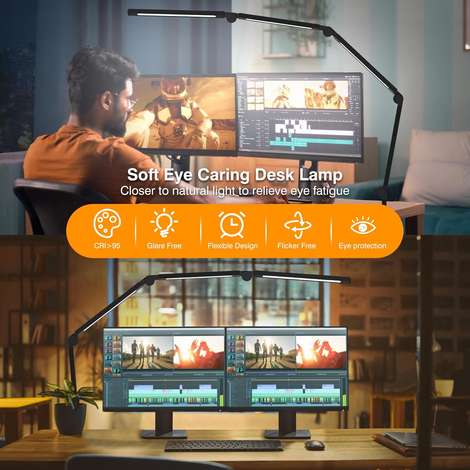 AILBTON Bright LED Desk Lamp with Clamp,Eye Caring Architect Led Desk Lights with Adjustable Swing Arm for Office Home,Dimming and Tempering Led Table Light