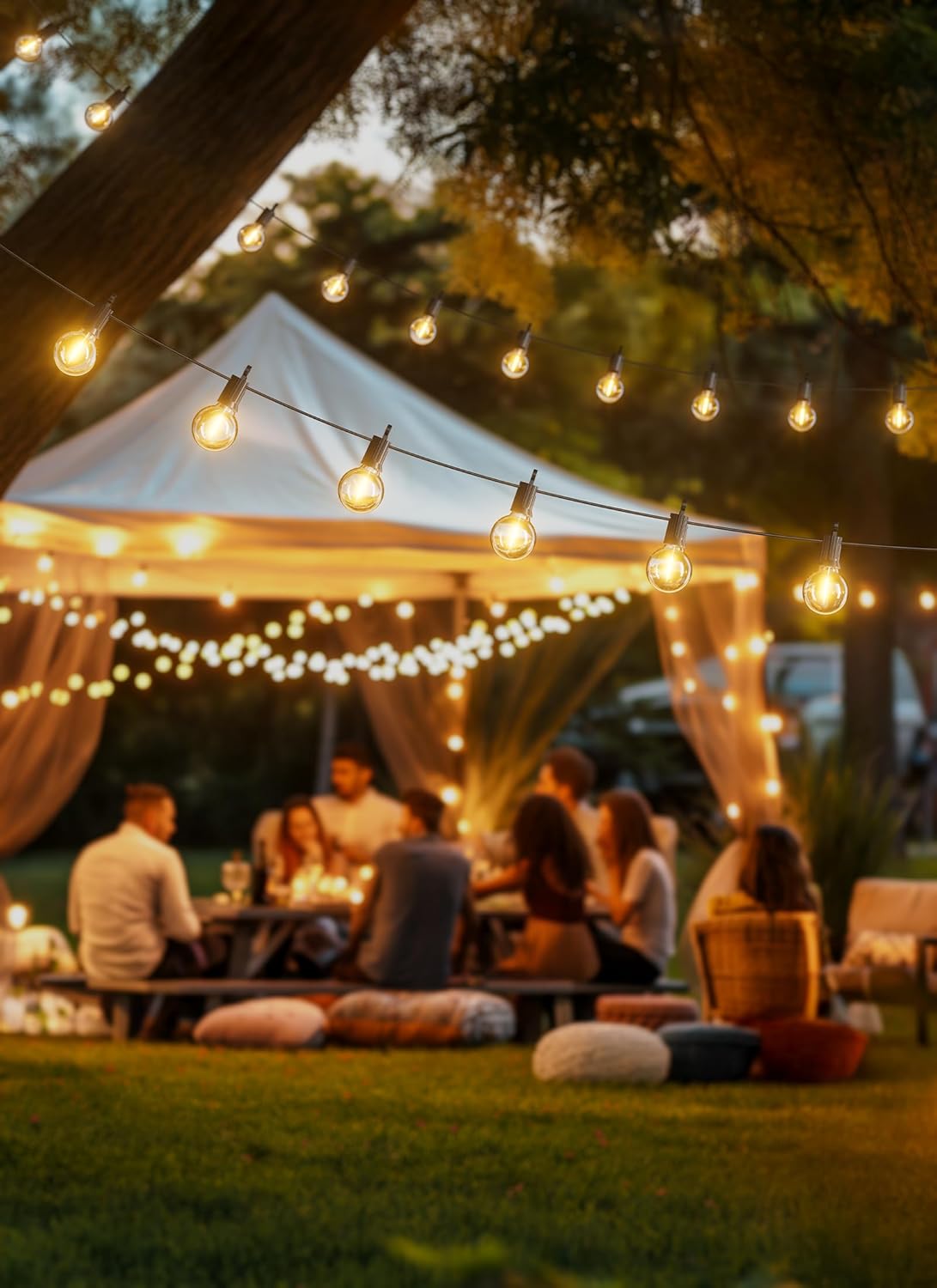 Brightown LED Outdoor String Light, 109 Feet Patio Lights with 52 Edison Shatterproof Bulbs(2 Spare), UL Listed Waterproof Outside Lights for Backyard Balcony Party Xmas Decor, E12 Base, Connectable