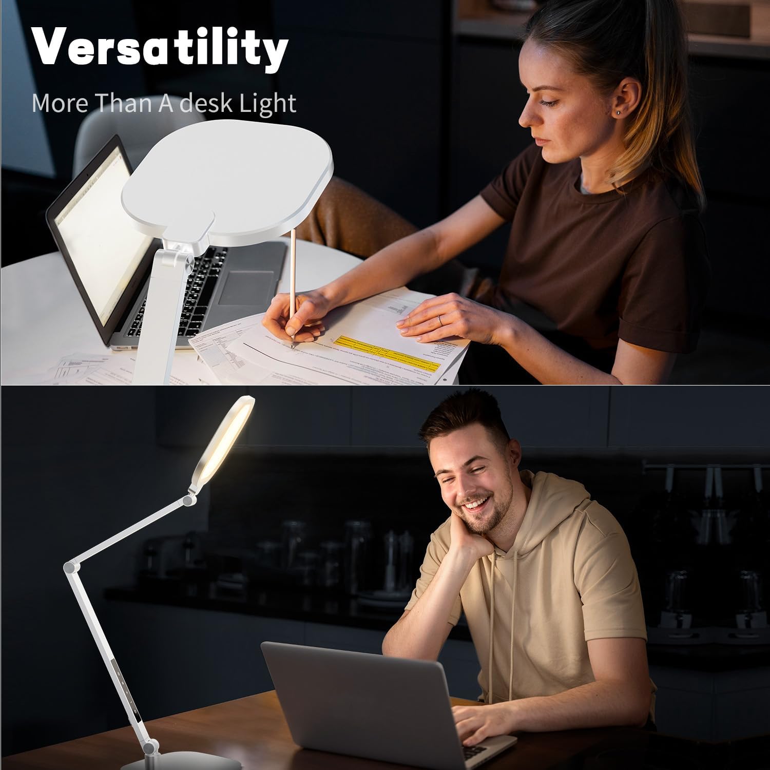LitONES LED Desk Lamp for Home Office – Professional Eye-Caring Soft Diffused Light, Dimmable Desk Lamp with Adjustable Metal Swing Arm, Memory & Timer, Modern Anti-Glare Table Lamp