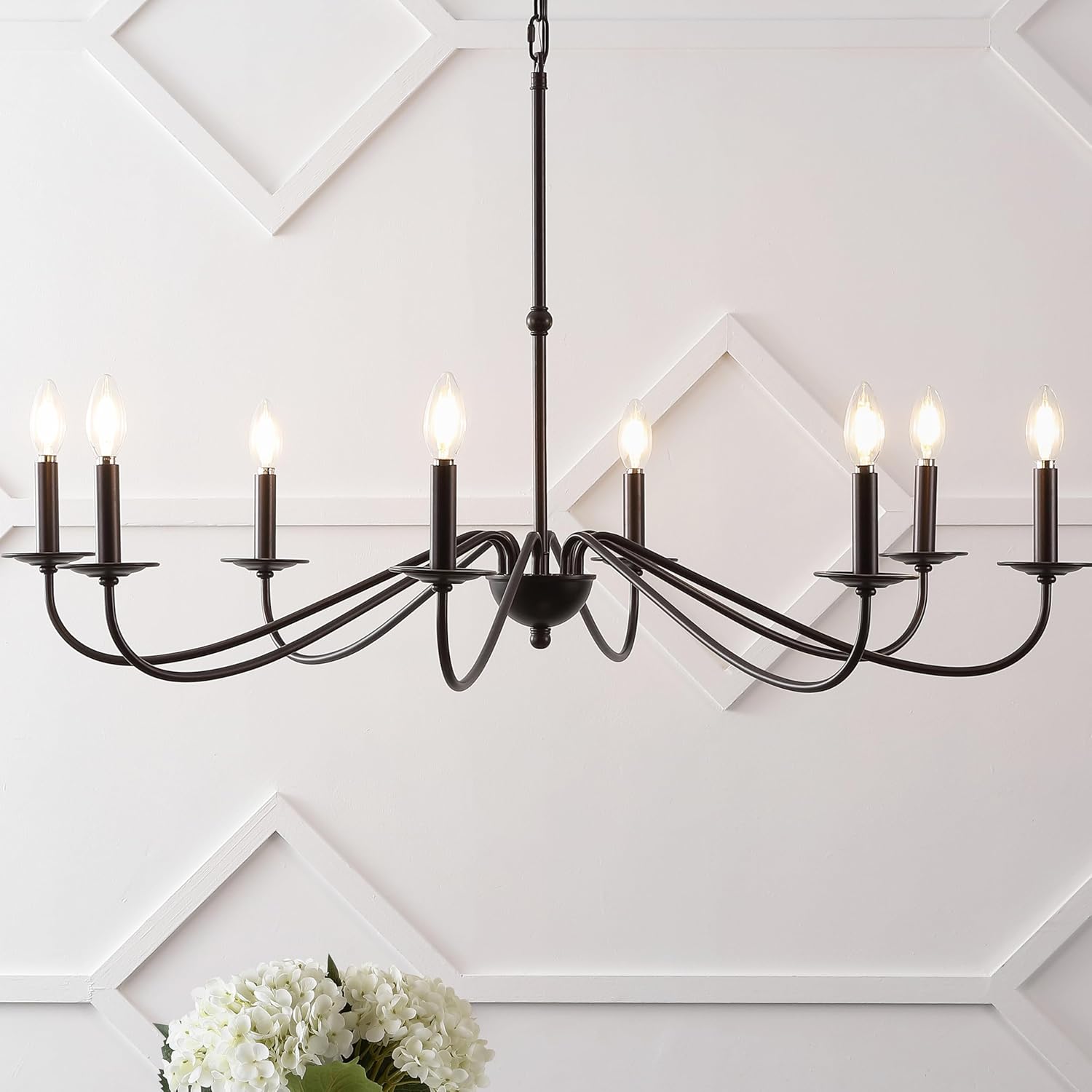 JONATHAN Y 40" Oil Rubbed Bronze 8-Light Bohemian Farmhouse Iron Chandelier, Rustic Candle-Style LED Hanging Light for Dining Room Kitchen Island Entryway Foyer (JYL7914A)