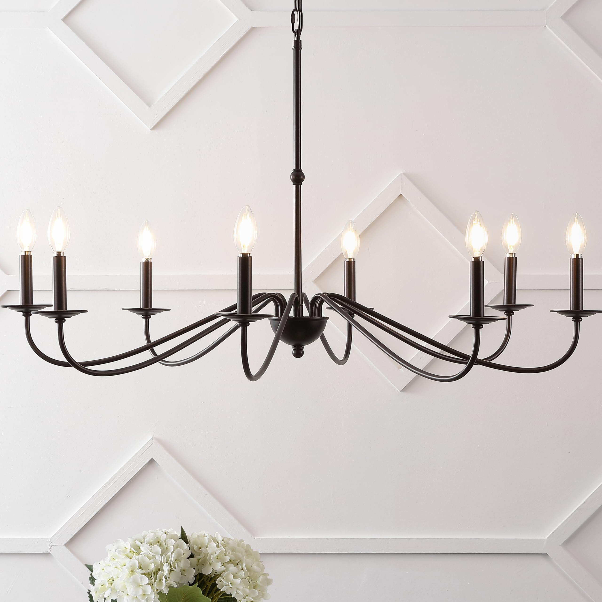 JONATHAN Y 40" Oil Rubbed Bronze 8-Light Bohemian Farmhouse Iron Chandelier, Rustic Candle-Style LED Hanging Light for Dining Room Kitchen Island Entryway Foyer (JYL7914A)