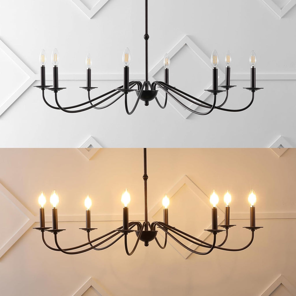 JONATHAN Y 40" Oil Rubbed Bronze 8-Light Bohemian Farmhouse Iron Chandelier, Rustic Candle-Style LED Hanging Light for Dining Room Kitchen Island Entryway Foyer (JYL7914A)