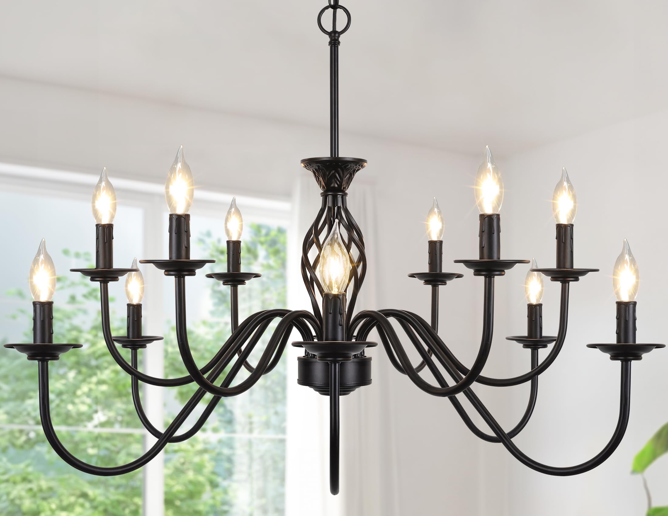 6-Light Farmhouse Candle Chandelier for Living Room, Rustic Industrial Pendant Ceiling Light fixture, Vintage Hanging Lamp for Bedroom Hallway Kitchen Dining Room Foyer, E12 Socket, Oil Rubbed Brown