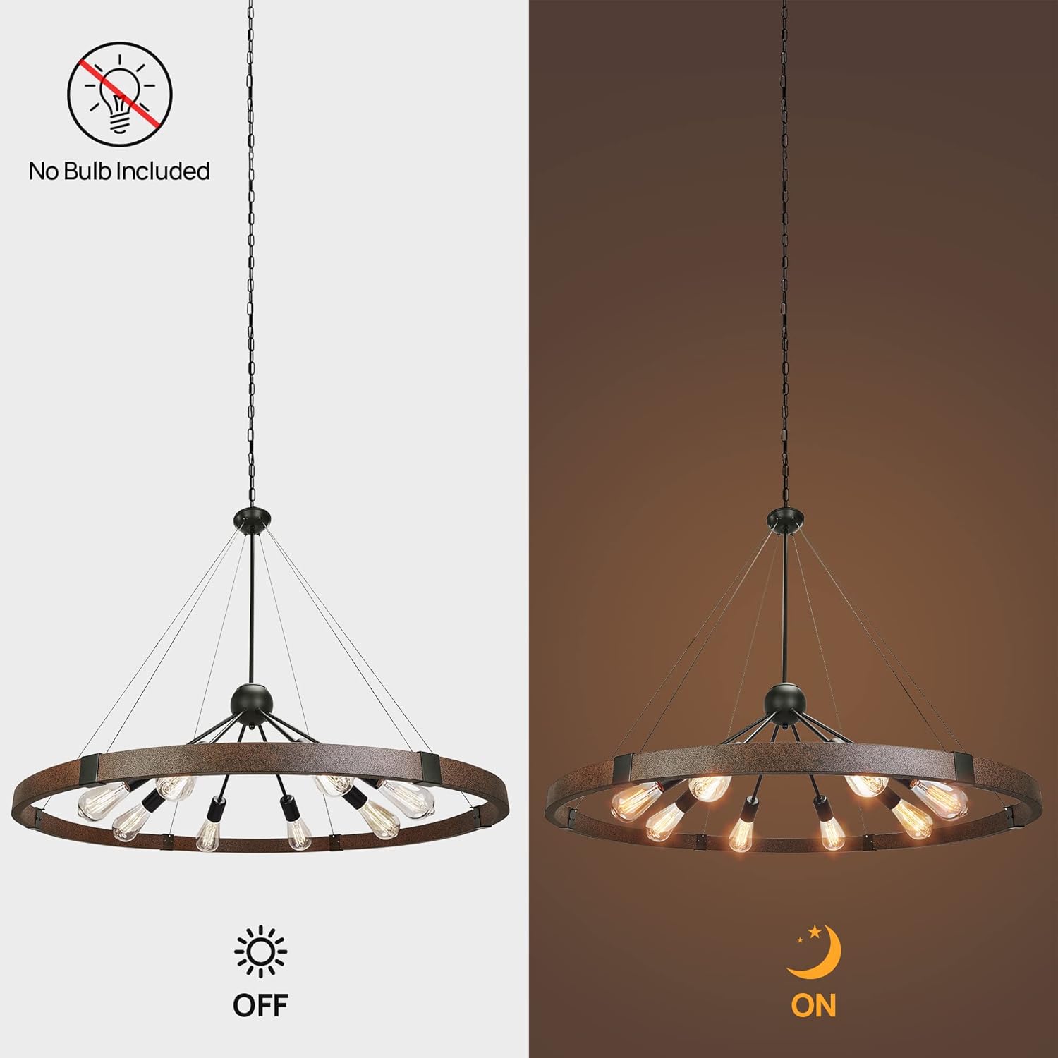 Klgxnrd 38.2'' Large Farmhouse Wagon Wheel Chandelier for Living Room, 8-Light Rustic Round Metal Light Fixtures for Dining Room Entryway Kitchen Island, Vintage Rust and Black Finishes