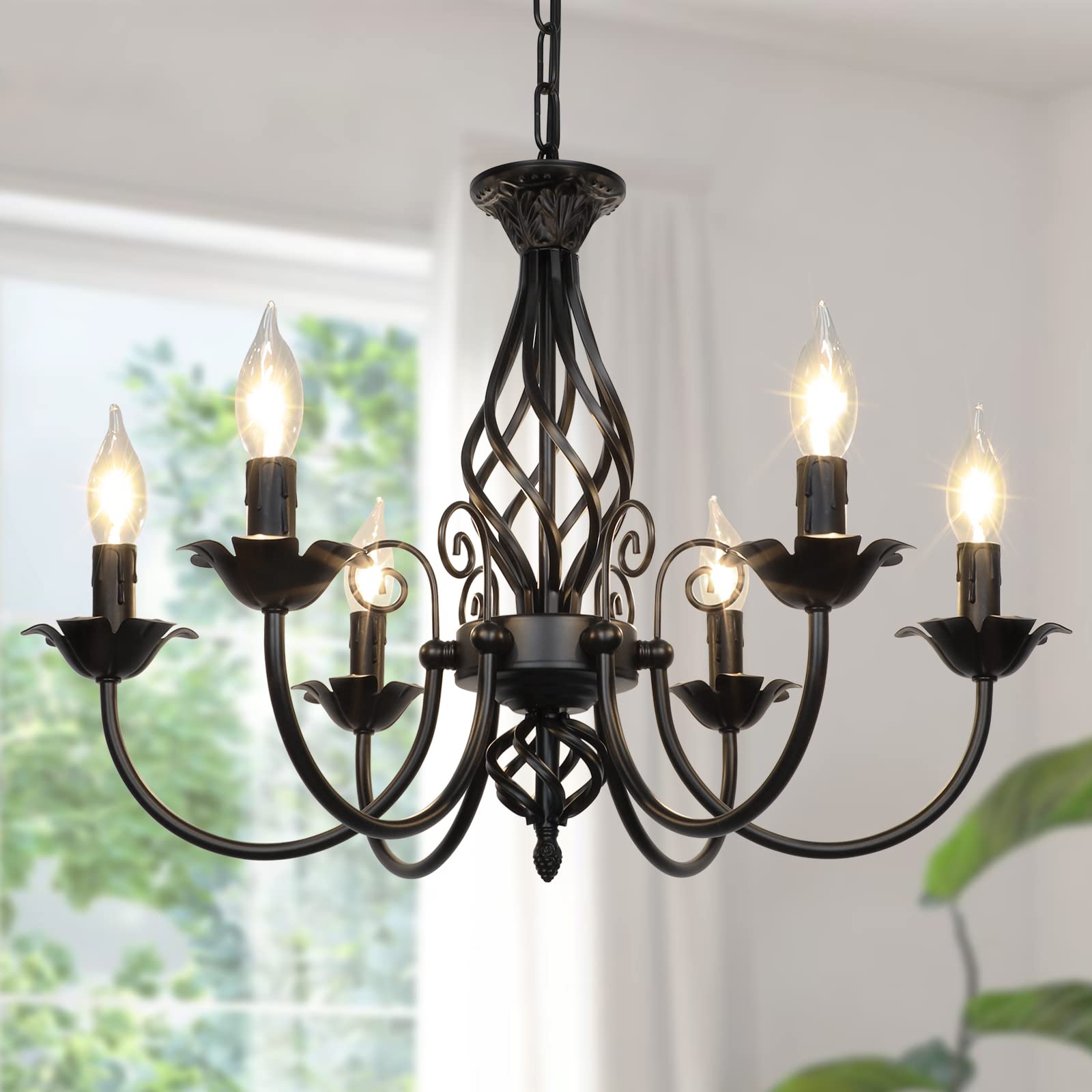6-Light Farmhouse Candle Chandelier for Living Room, Rustic Industrial Pendant Ceiling Light fixture, Vintage Hanging Lamp for Bedroom Hallway Kitchen Dining Room Foyer, E12 Socket, Oil Rubbed Brown