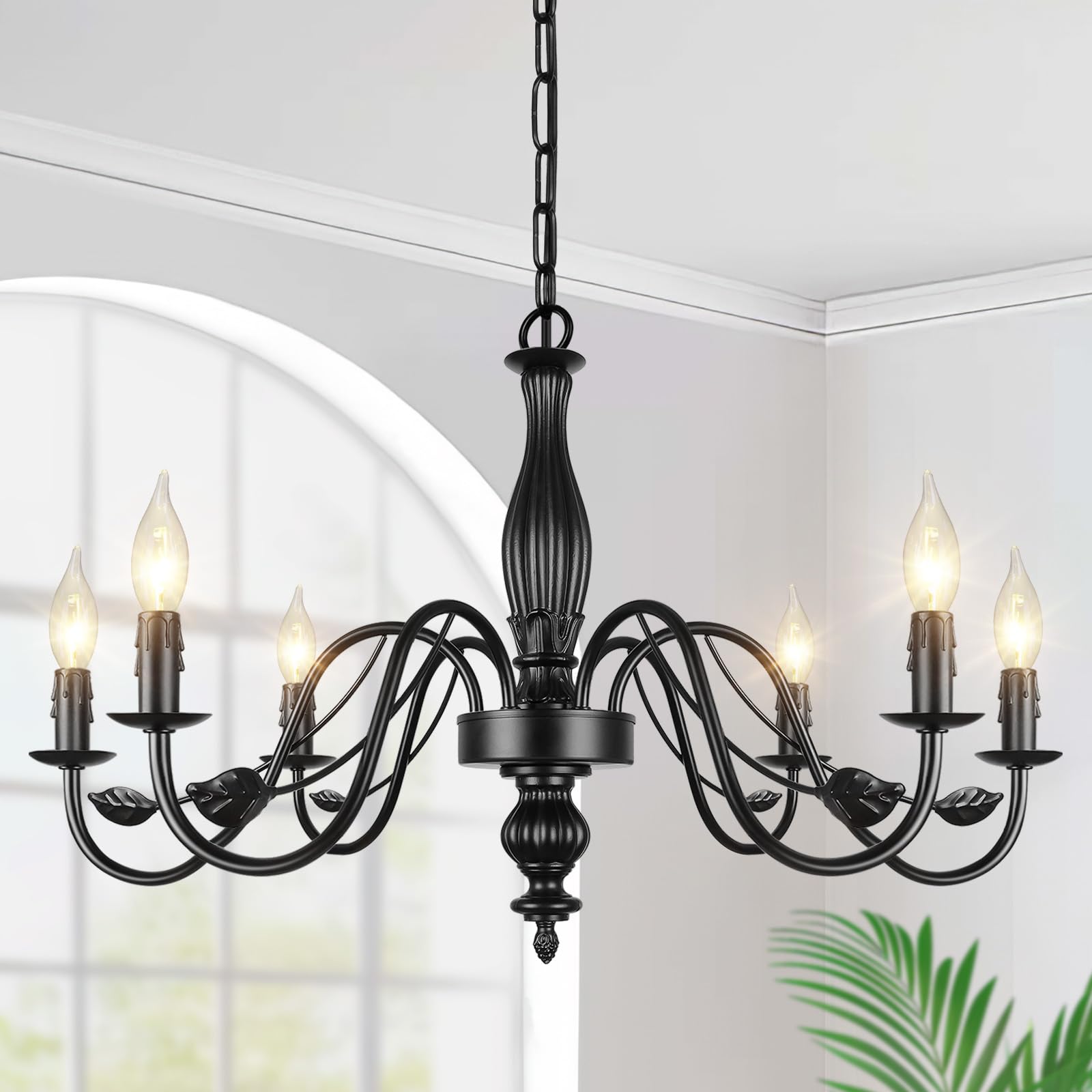 6-Light Farmhouse Candle Chandelier for Living Room, Rustic Industrial Pendant Ceiling Light fixture, Vintage Hanging Lamp for Bedroom Hallway Kitchen Dining Room Foyer, E12 Socket, Oil Rubbed Brown