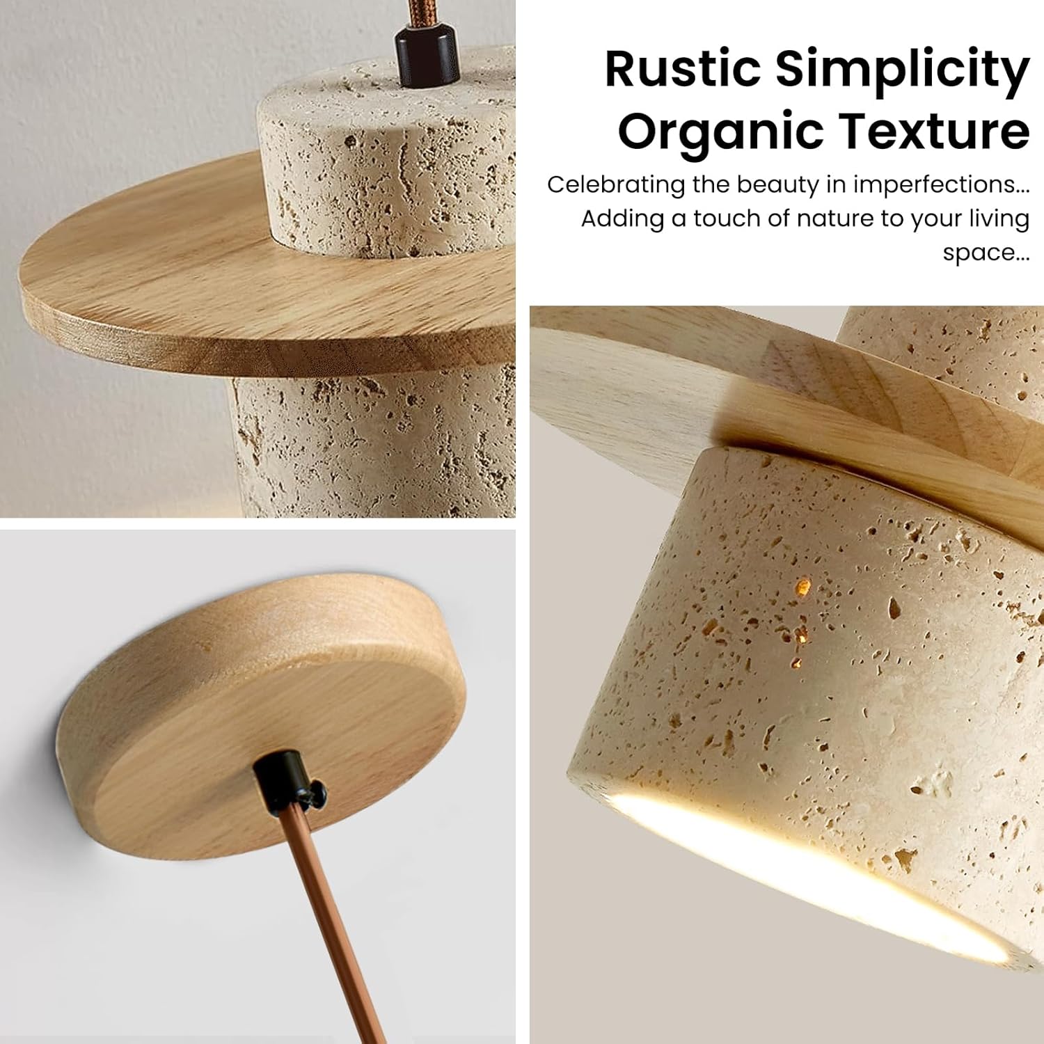 Japanese Wabi Sabi Pendant Light Nordic Natural Stone Chandeliers Concrete Simple Light Fixture for Dining Room Bedside Kitchen Island Hallway（Wood Color