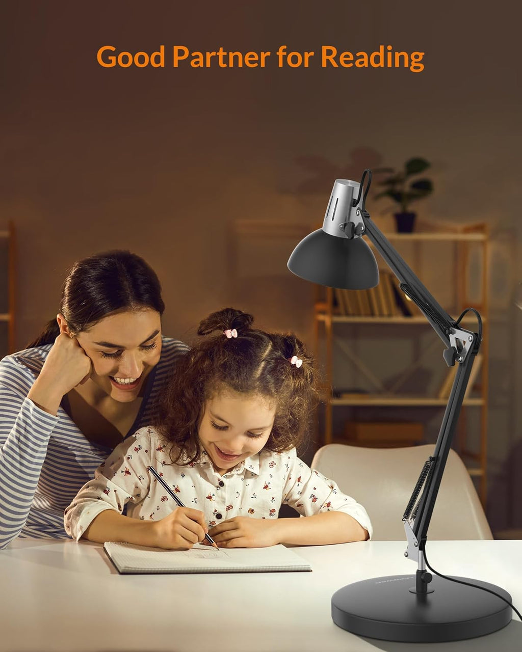 LEPOWER Metal Desk Lamp, Adjustable Goose Neck Architect Table Lamp with On/Off Switch, Swing Arm Desk Lamp with Clamp, Eye-Caring Reading Lamp for Bedroom, Study Room &Office (Black)