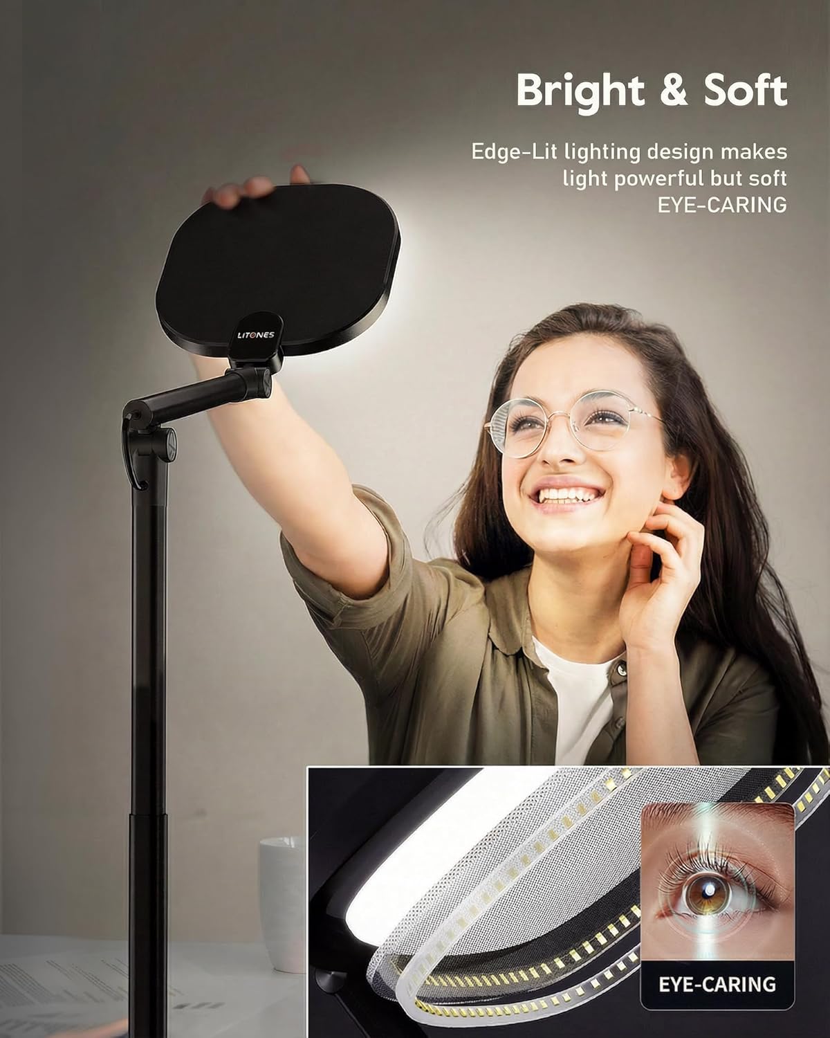 LitONES Led Desk Lamps for Home Office with Base, Tall Desk Lamp with 50 Light Modes & Memory and Timer Func Computer Light, Flexible Adjustable Table Lamps for Video Conference, Architect or Study