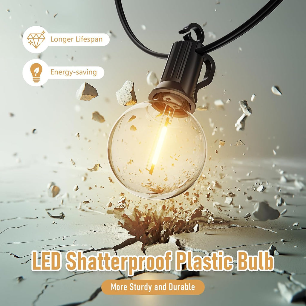 Brightown Outdoor String Lights - Waterproof Globe Patio Lights 35 Ft with 30 G40 Shatterproof LED Bulbs, Connectable Commercial Hanging Light for Backyard, Bistro, Porch, Cafe, Deck, Garden