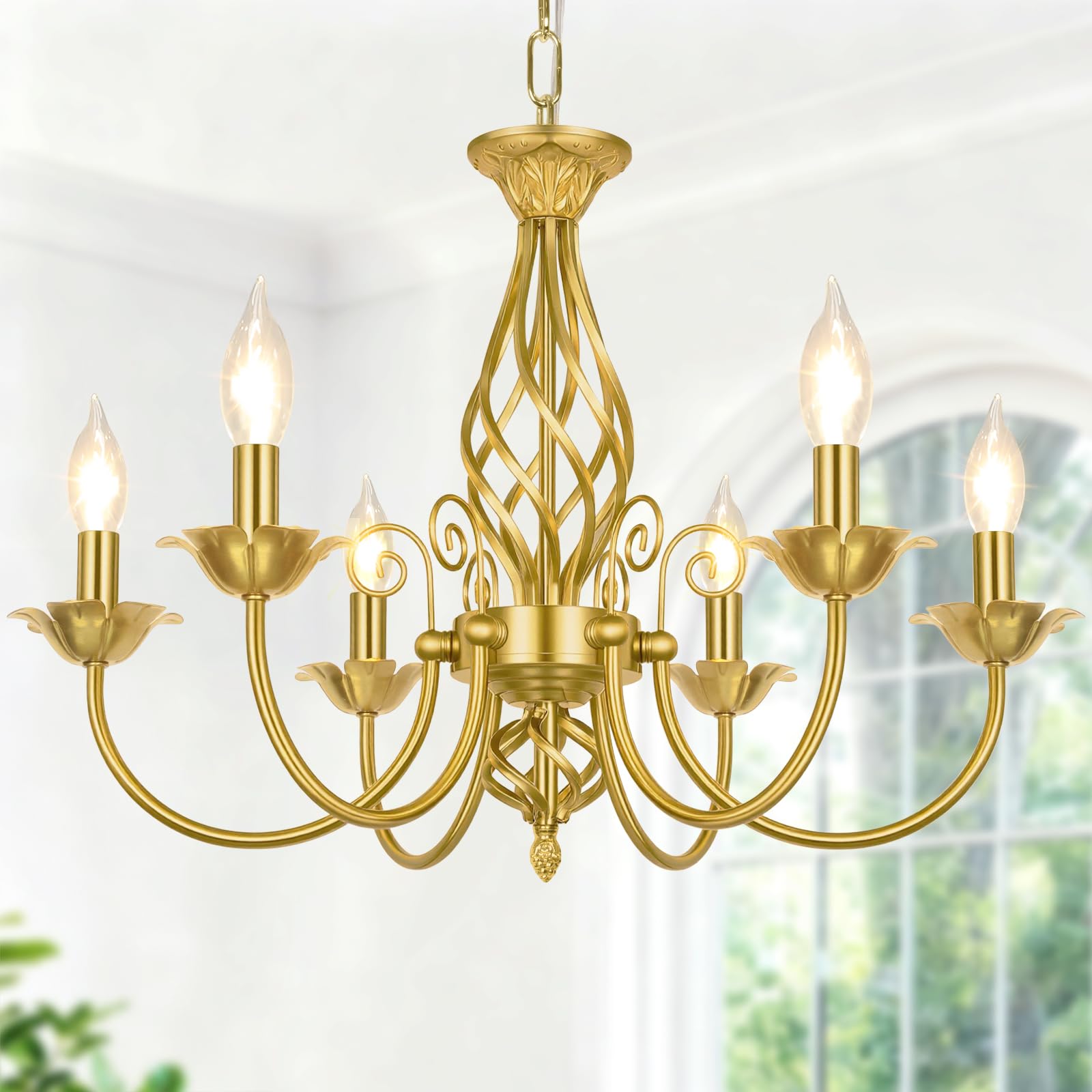 6-Light Farmhouse Candle Chandelier for Living Room, Rustic Industrial Pendant Ceiling Light fixture, Vintage Hanging Lamp for Bedroom Hallway Kitchen Dining Room Foyer, E12 Socket, Oil Rubbed Brown