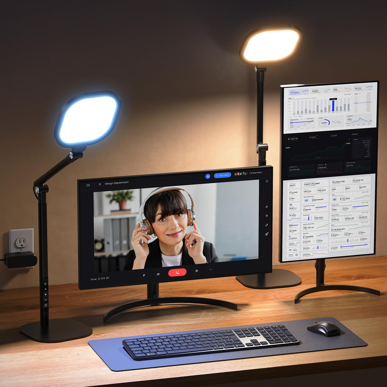 LitONES Led Desk Lamps for Home Office with Base, Tall Desk Lamp with 50 Light Modes & Memory and Timer Func Computer Light, Flexible Adjustable Table Lamps for Video Conference, Architect or Study