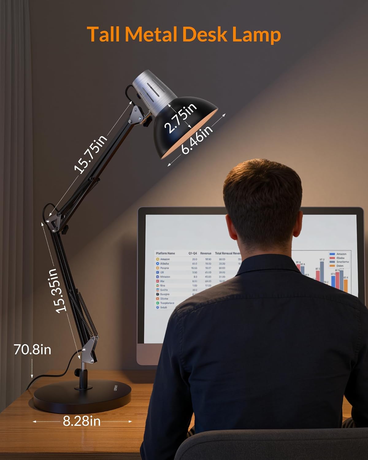 LEPOWER Metal Desk Lamp, Adjustable Goose Neck Architect Table Lamp with On/Off Switch, Swing Arm Desk Lamp with Clamp, Eye-Caring Reading Lamp for Bedroom, Study Room &Office (Black)