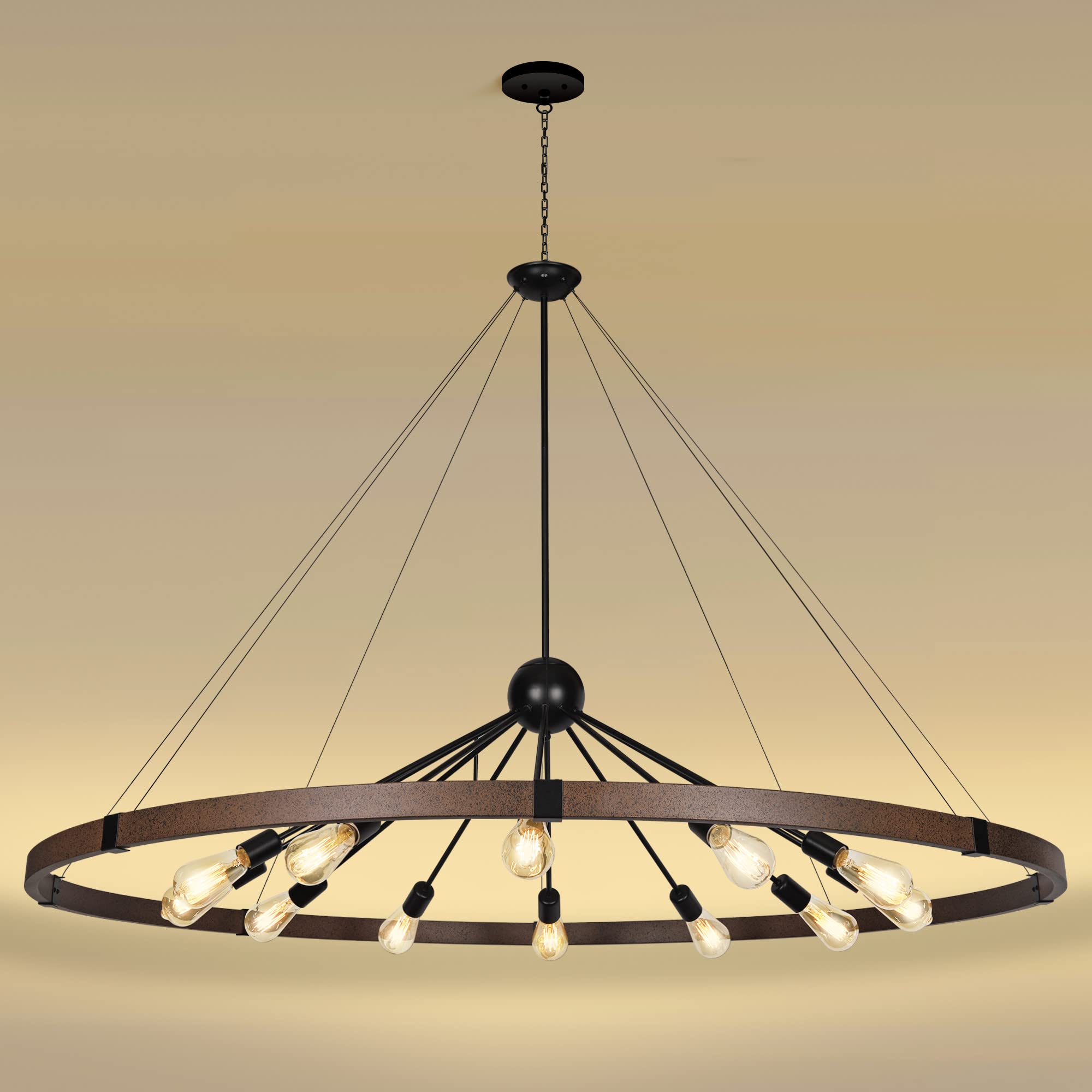 Klgxnrd 38.2'' Large Farmhouse Wagon Wheel Chandelier for Living Room, 8-Light Rustic Round Metal Light Fixtures for Dining Room Entryway Kitchen Island, Vintage Rust and Black Finishes