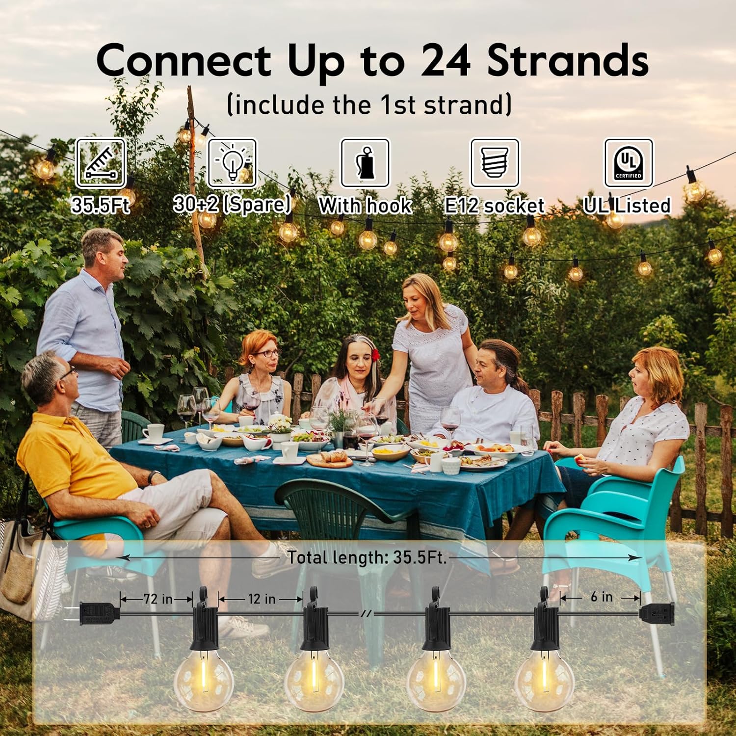 Brightown Outdoor String Lights - Waterproof Globe Patio Lights 35 Ft with 30 G40 Shatterproof LED Bulbs, Connectable Commercial Hanging Light for Backyard, Bistro, Porch, Cafe, Deck, Garden