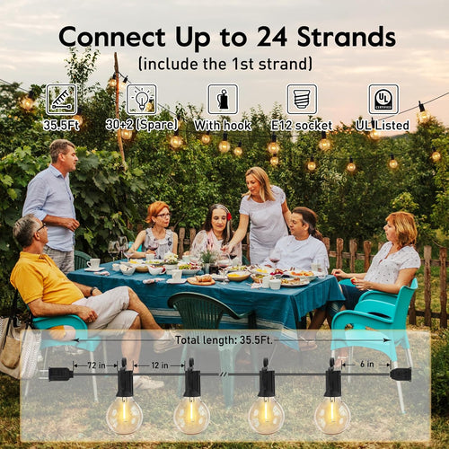 Brightown Outdoor String Lights - Waterproof Globe Patio Lights 35 Ft with 30 G40 Shatterproof LED Bulbs, Connectable Commercial Hanging Light for Backyard, Bistro, Porch, Cafe, Deck, Garden