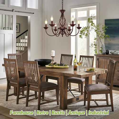 6-Light Farmhouse Candle Chandelier for Living Room, Rustic Industrial Pendant Ceiling Light fixture, Vintage Hanging Lamp for Bedroom Hallway Kitchen Dining Room Foyer, E12 Socket, Oil Rubbed Brown