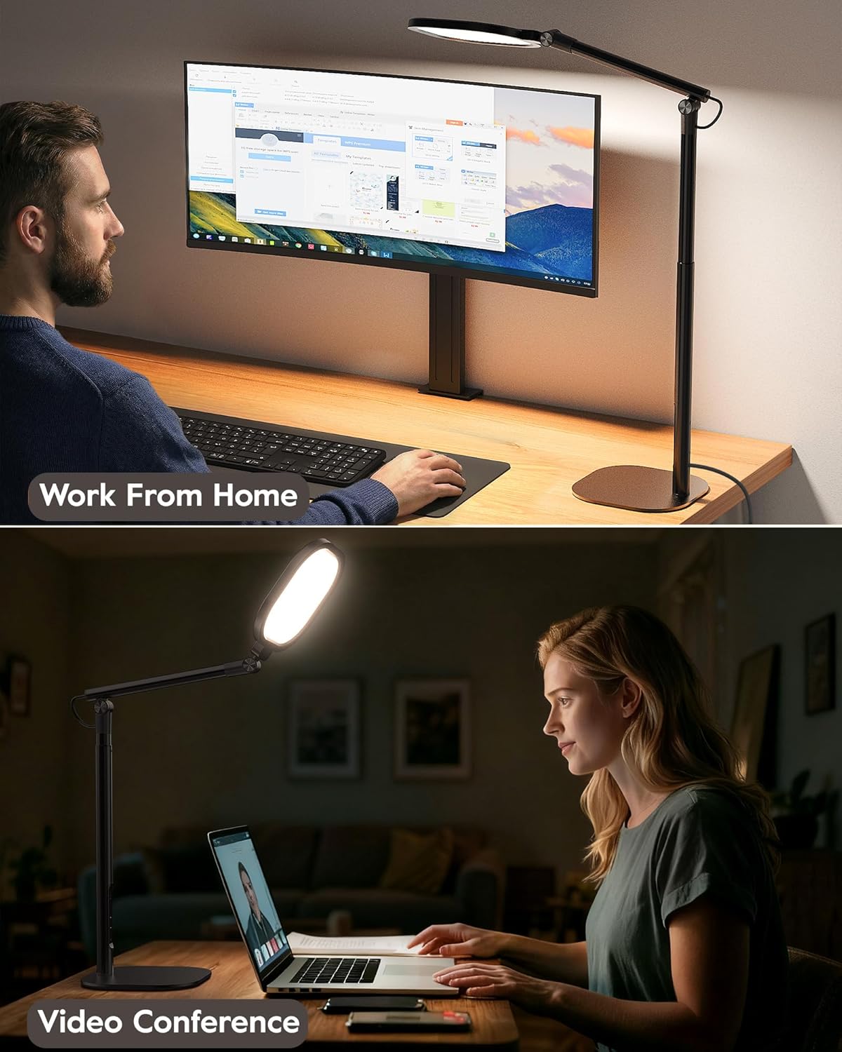 LitONES Led Desk Lamps for Home Office with Base, Tall Desk Lamp with 50 Light Modes & Memory and Timer Func Computer Light, Flexible Adjustable Table Lamps for Video Conference, Architect or Study