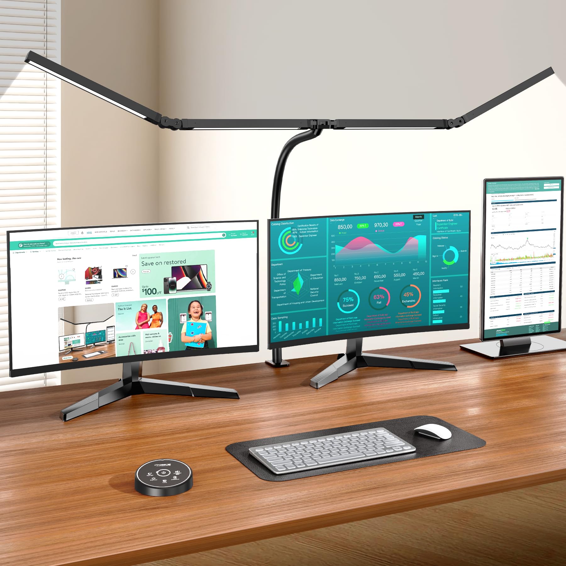 Pzloz Led Desk Lamp for Office Home - Eye Caring Architect lamp with Clamp,Dual Screen Computer Monitor Work Smart Light: 24W 5 Color Flexible Adjustable Lighting Table Lamp for Study Drafting