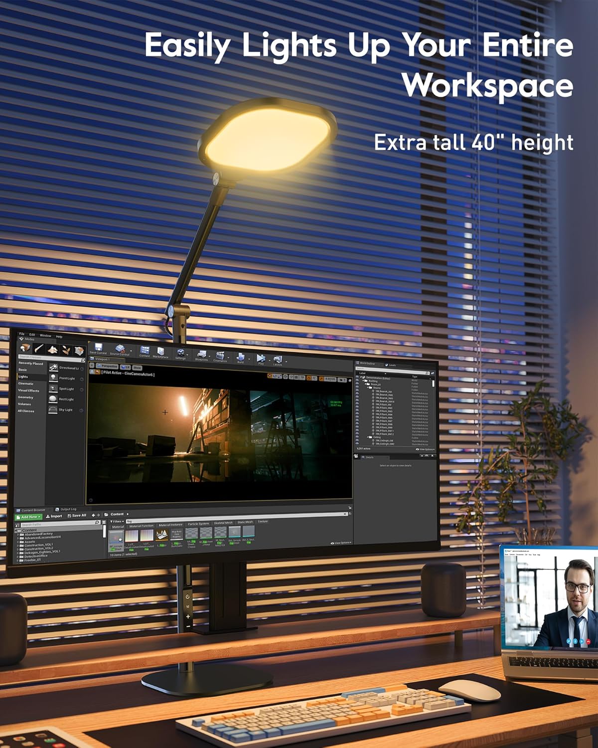 LitONES Led Desk Lamps for Home Office with Base, Tall Desk Lamp with 50 Light Modes & Memory and Timer Func Computer Light, Flexible Adjustable Table Lamps for Video Conference, Architect or Study